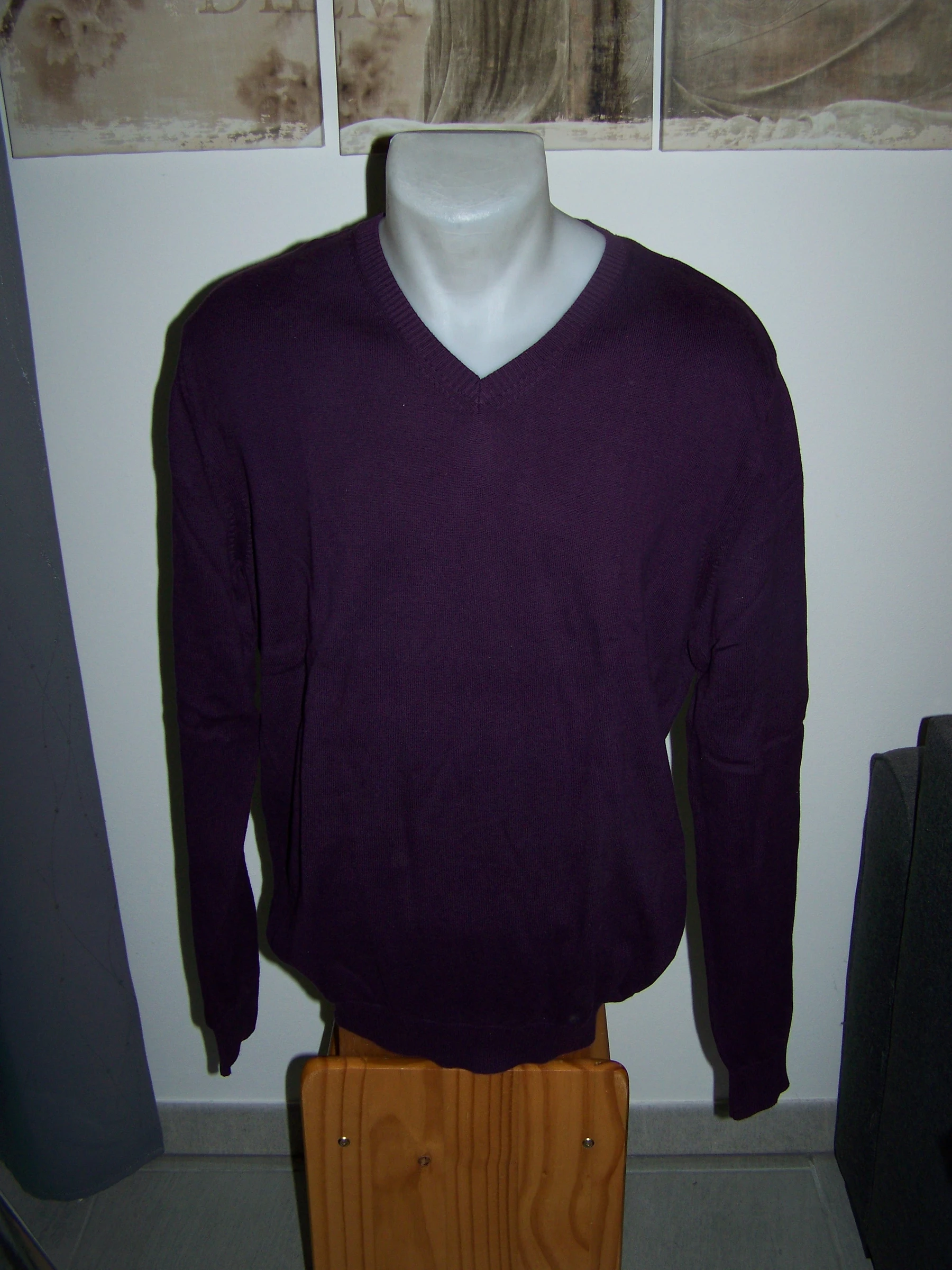 🍇Pull Celio Prune - Col V - 100% Coton - Taille XL - NEUF